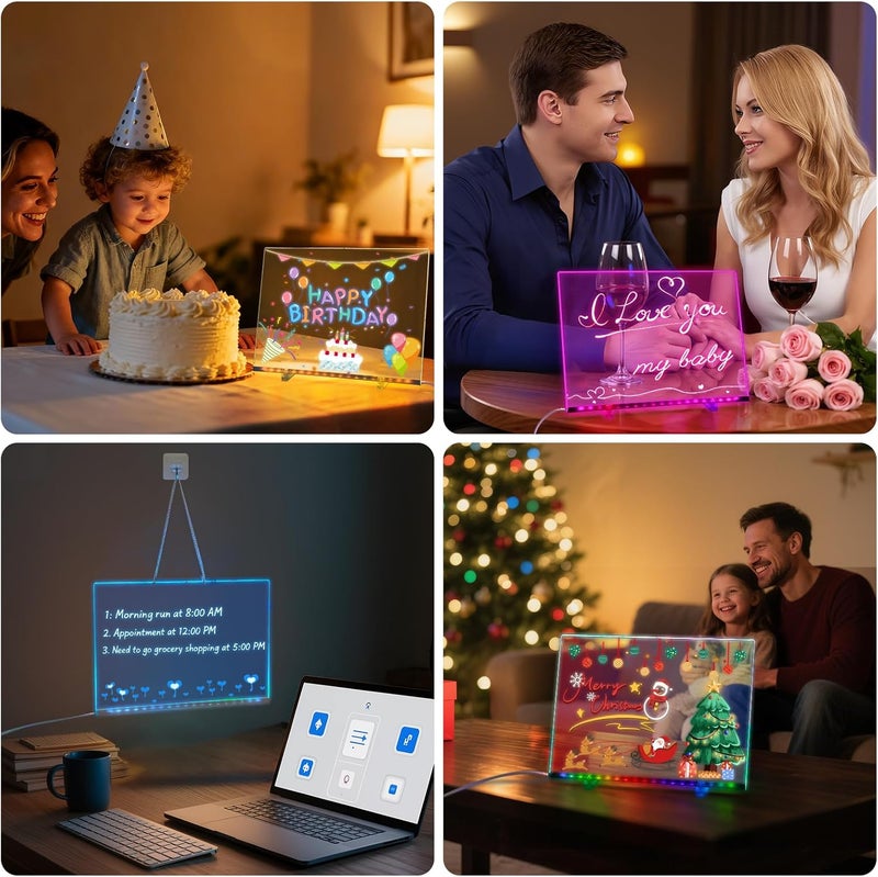 VEEKI Acrylic Dry Erase Board with Light, 13.7"x10" 15 Colors LED Note Board with Remote & 366 Modes, Dimmable Light Up Message Board Desktop Memo Board, LED Drawing Board for Kids Girls Boys (Remote) - Image 5